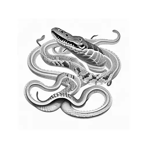 masculine floral and snake tattoo design idea