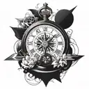Half a clock with half a compass clashing tattoo design idea