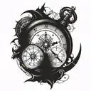 Half a clock with half a compass clashing tattoo design idea