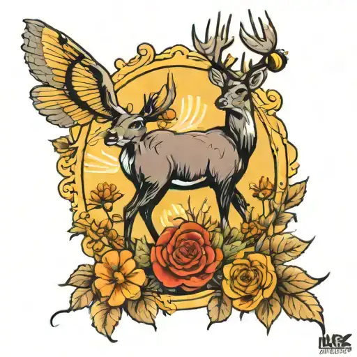 hunting tattoos with deer, turkeys and honey bees tattoo design idea