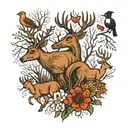 deer, turkeys, trees and squirrels tattoo design idea