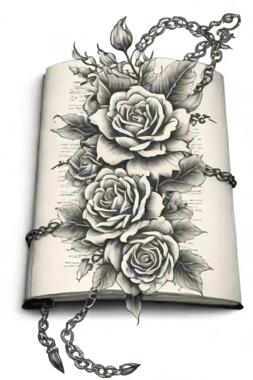 hand chain book open flowers tattoo design idea