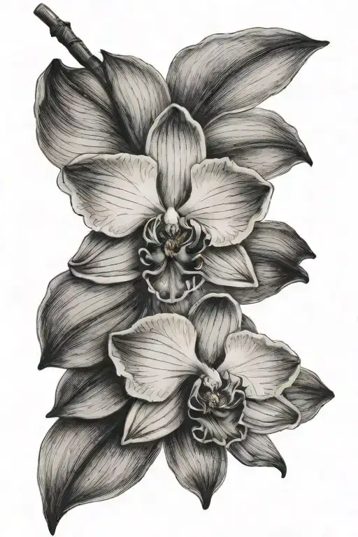 Tattoo on the ankle of a long, thin and elegant orchid branch tattoo design idea