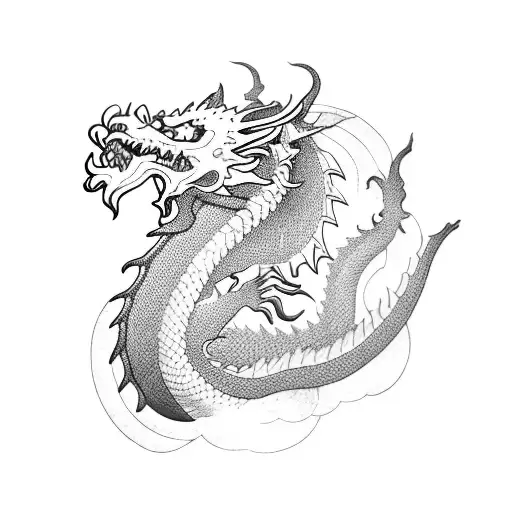dragon, wolf with oni tattoo design idea