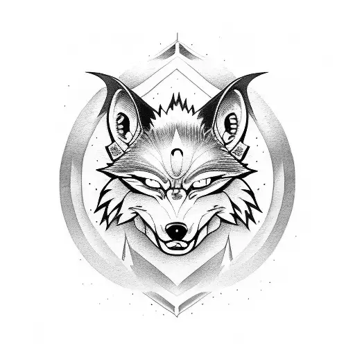 Oni Mask and wolf tattoo design idea