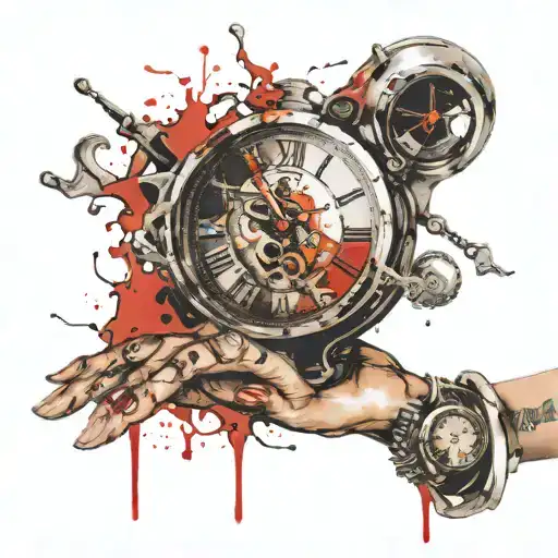 dali melting clock in hand holding tattoo design idea