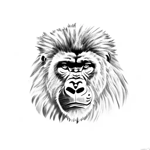 gorilla with lion and wolf tattoo design idea
