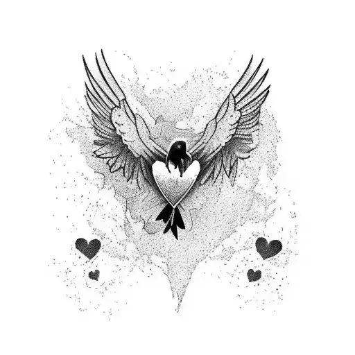 raven with broken heart and "if you can't be with the one you love, love the one you're with" tattoo design idea