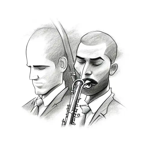 man in suit playing jazz saxophone tattoo design idea