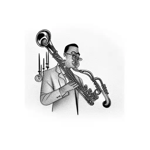 man in suit playing jazz saxophone tattoo design idea