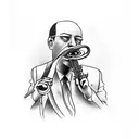 man in suit playing jazz saxophone tattoo design idea