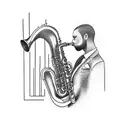 man in suit playing jazz saxophone tattoo design idea