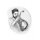 man in suit playing jazz saxophone tattoo design idea