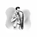man in suit playing jazz saxophone tattoo design idea