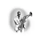 man in suit playing jazz saxophone tattoo design idea