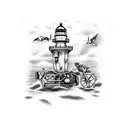 Motorcycle beach lighthouse kite tattoo design idea