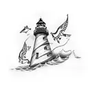 Motorcycle beach lighthouse kite tattoo design idea
