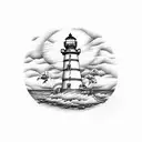 Motorcycle beach lighthouse kite tattoo design idea
