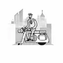 A businessman riding a motorcycle through a city skyline tattoo design idea