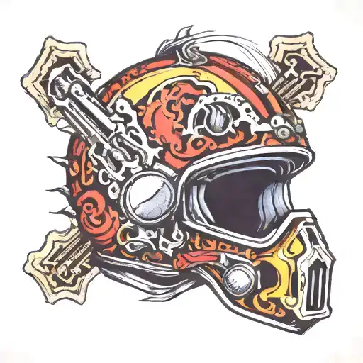 motorbike helmet rip cross tattoo design idea