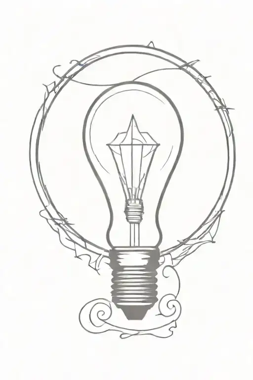 A sketch tattoo of a lightbulb with a halo, representing the client's devotion to Jesus and their occupation in technology tattoo design idea