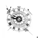 roman clock at 9.15 am. clock is surrounded by rose.date of birth near the top in roman number for 16 January 2015.  tattoo design idea