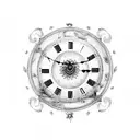 roman clock at 9.15 am. clock is surrounded by rose.date of birth near the top in roman number for 16 January 2015.  tattoo design idea