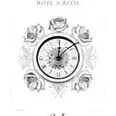 roman clock at 9.15 am. clock is surrounded by rose.date of birth near the top in roman number for 16 January 2015.  tattoo design idea