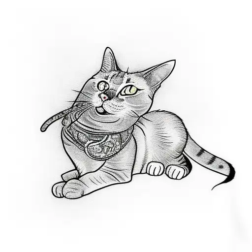 the cat is chasing his tail tattoo design idea