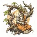 meditation monk dragon tree tattoo design idea