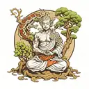 meditation monk dragon tree tattoo design idea