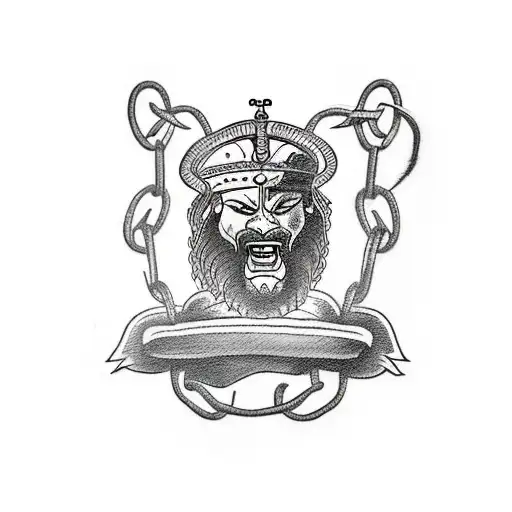 A traditional-style tattoo of Samson breaking free from chains, symbolizing liberation and resilience, with biblical scriptures incorporated in the design tattoo design idea