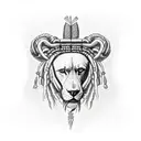 Samson with dreadlocks breaking down pillars tattoo design idea