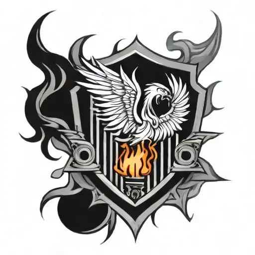 Incorporate a flaming prison badge into a blackwork tattoo, symbolizing dedication to the job tattoo design idea