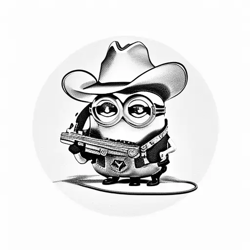 minion with a cowboy hat and shooting revolvers tattoo design idea