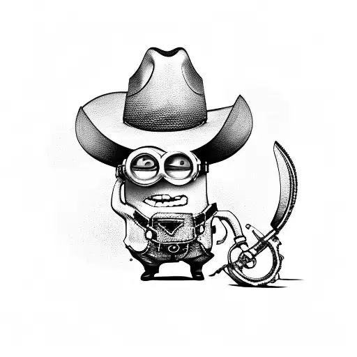 a minion with a cowboy hat and revolvers tattoo design idea