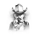 wild west minion with a cowboy hat and shooting revolvers tattoo design idea