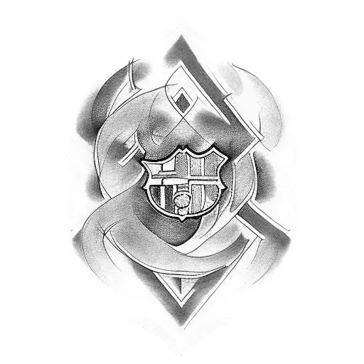 create a a tattoo combining a piano, FC barcelona logo tattoo design idea