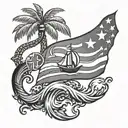 Ocean, puerto rico flag tattoo design idea