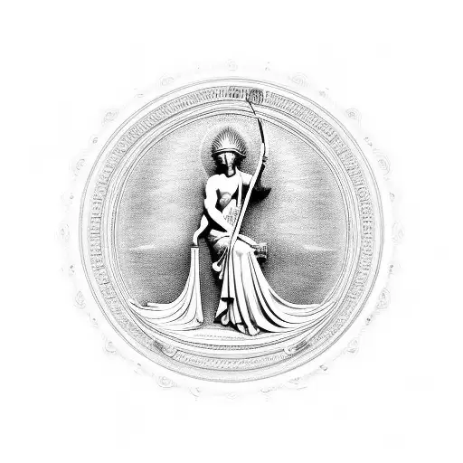 The design features a central image of David's statue holding a harp, surrounded by a circular frame reminiscent of a ch tattoo design idea