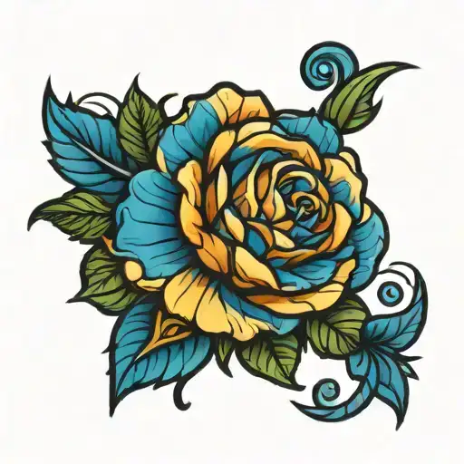 blue rose stained glass tattoo design idea