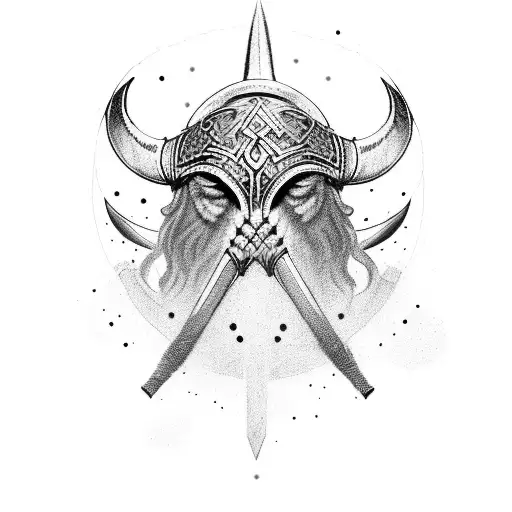 a viking with a skin of a vear over his head and 3 bearcubs one smaller than the other, all with different glowing eye tattoo design idea