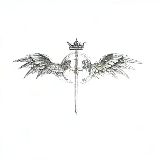 a sword with a devil wing to the left and angel wing to the right tattoo design idea