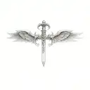 a sword with a devil wing to the left and angel wing to the right tattoo design idea