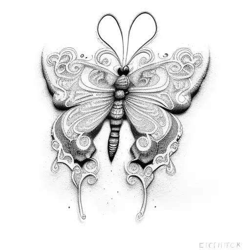 An intricate dotwork design of a colorful butterfly emerging from a paint palette tattoo design idea