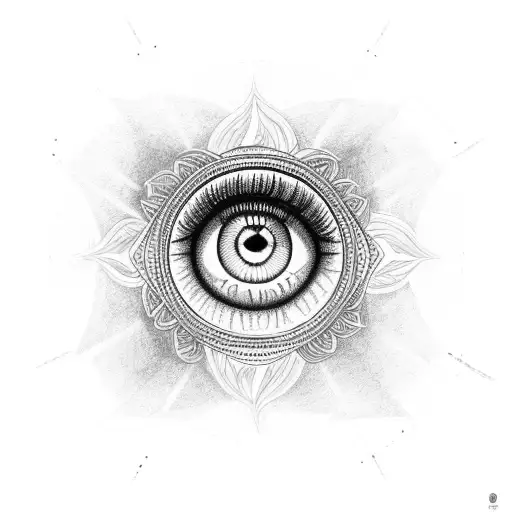 eye with mandala on the throat tattoo design idea