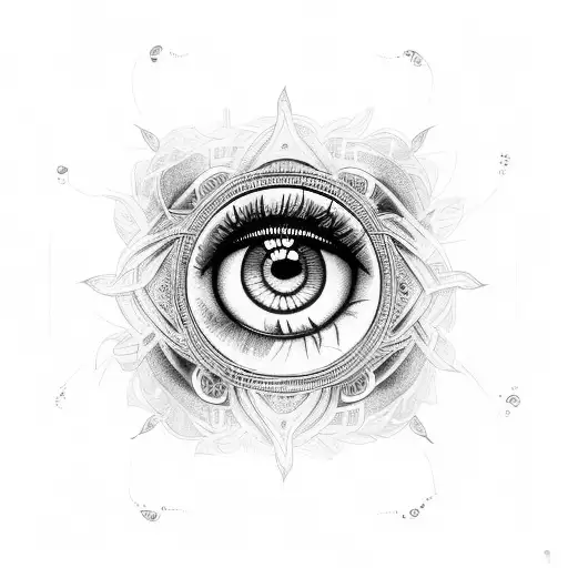 eye with circular mandala on the throat triangle tattoo design idea