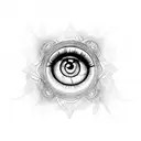 eye with circular mandala on the throat triangle tattoo design idea