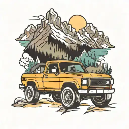 car trip and mountains tattoo design idea