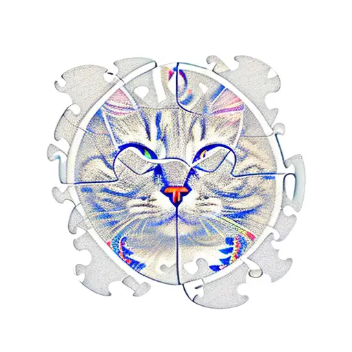 a disconnected puzzle piece that shows the motherboard. The element of a cat and flowers is also to be woven into the en tattoo design idea